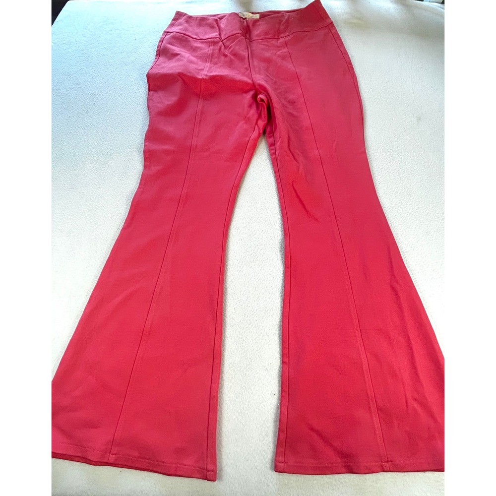 Womens 2X Coral Pink Flare Bell Bottom Pull On Pants Preppy Barbie